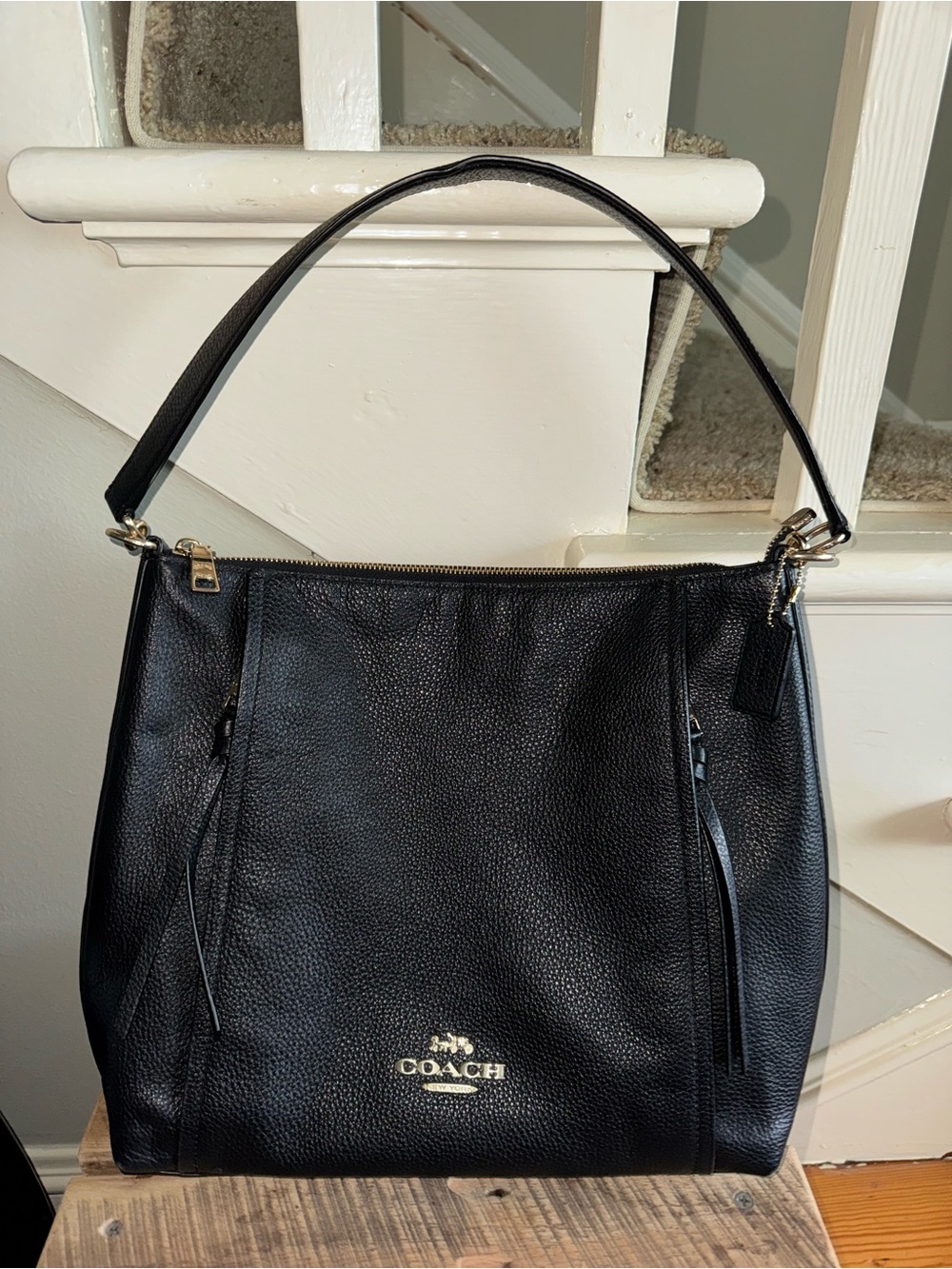 Coach New York Marlon Leather Hobo Crossbody Shoulder Bag in BLACK F79994